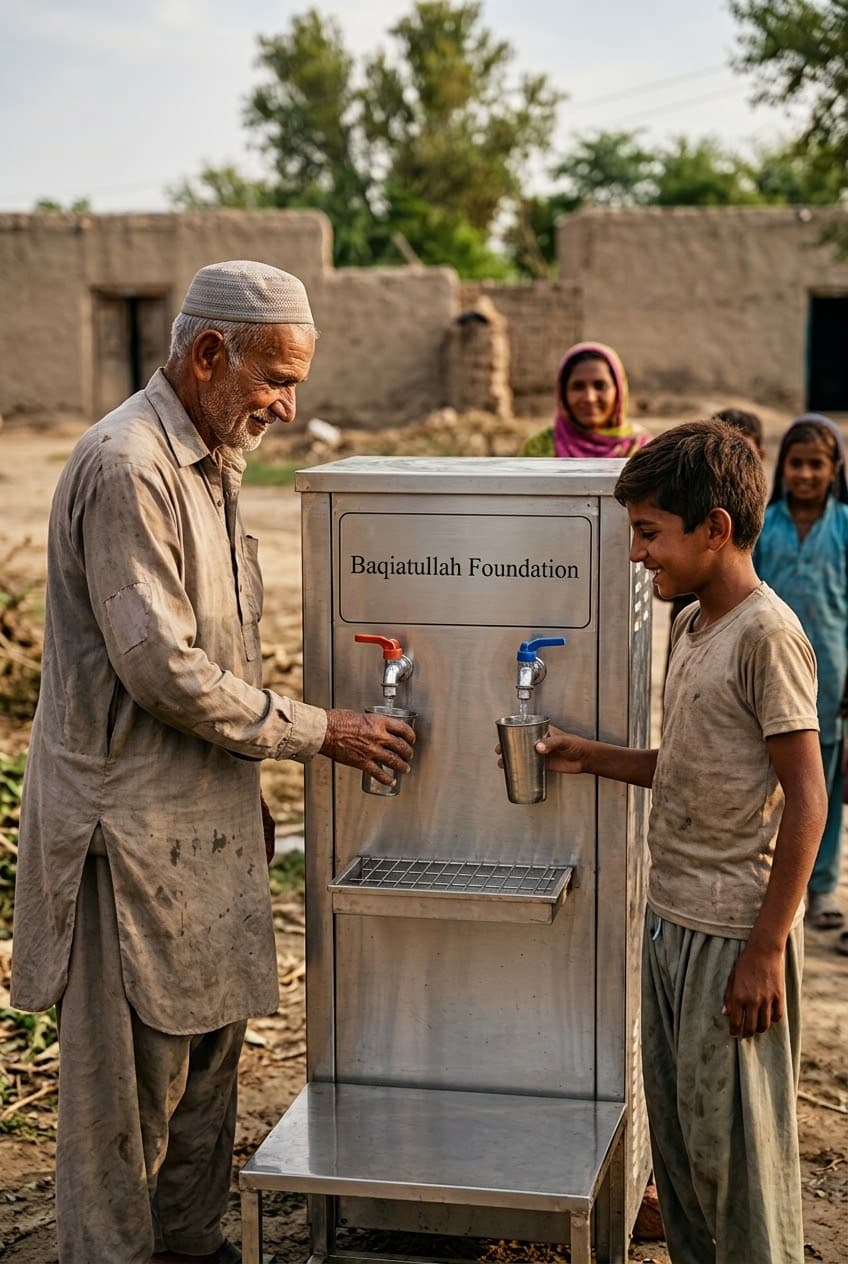 Clean water filtration plant installed by Baqiatullah Foundation Pakistan providing safe drinking water
